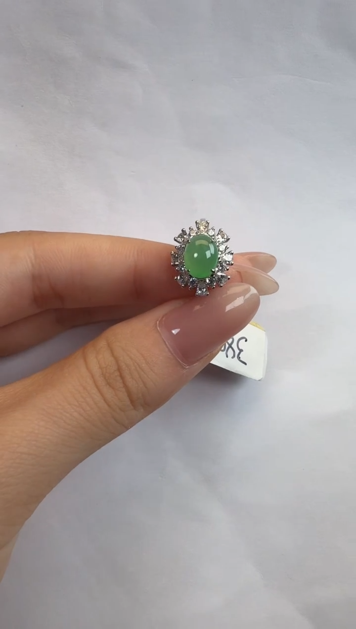 银S925镶嵌戒指翡翠925银镶缅甸A货翡翠戒指156