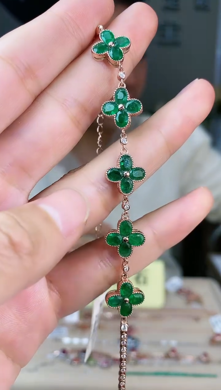 【闪购商品】祖母绿手链银S925镶嵌手链