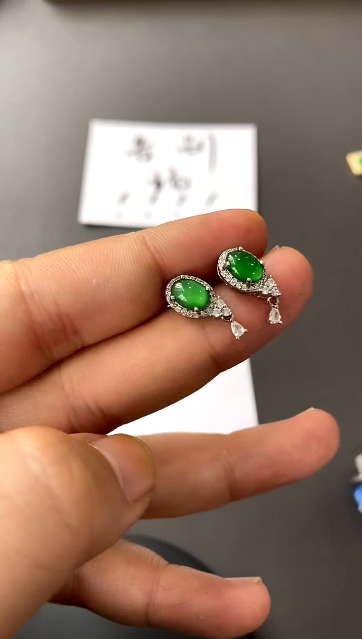 【闪购商品】翡翠耳饰银S925镶嵌买断价