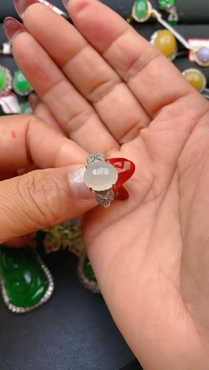 【闪购商品】翡翠戒指银S925镶嵌天然A货翡翠1