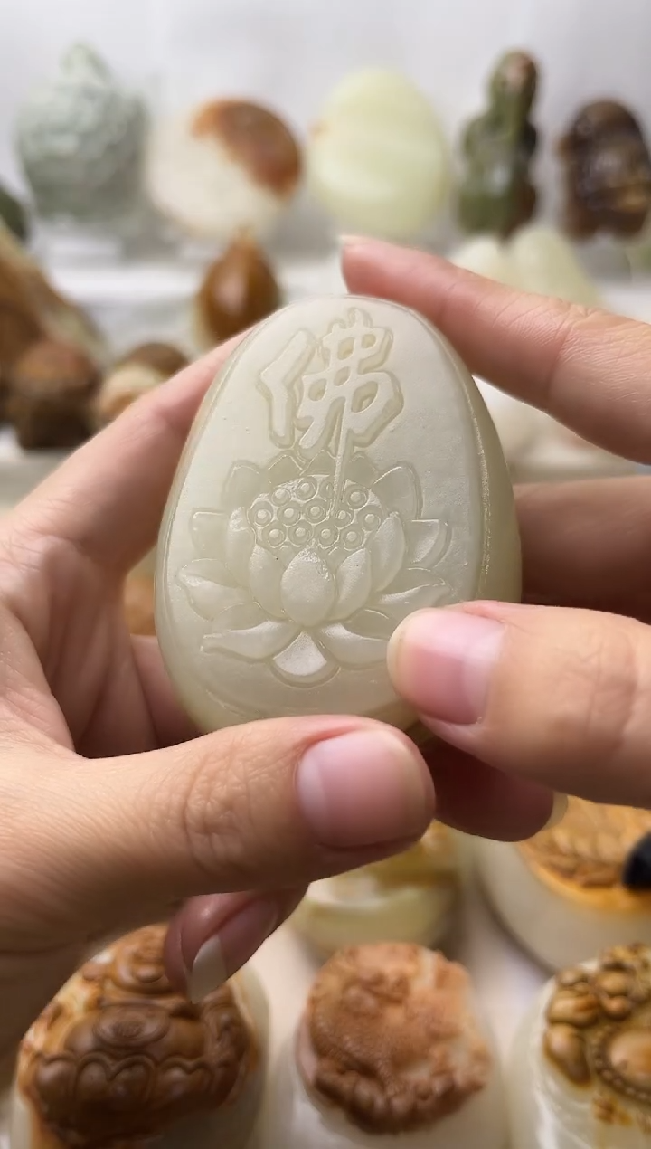 石材古青石棉纹正常不退换佛莲花微瑕