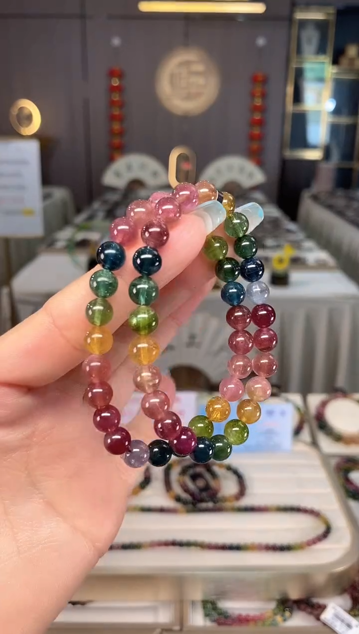 未镶嵌老矿碧玺色标彩虹单圈手串7mm+碧玺多样性发一条mz
