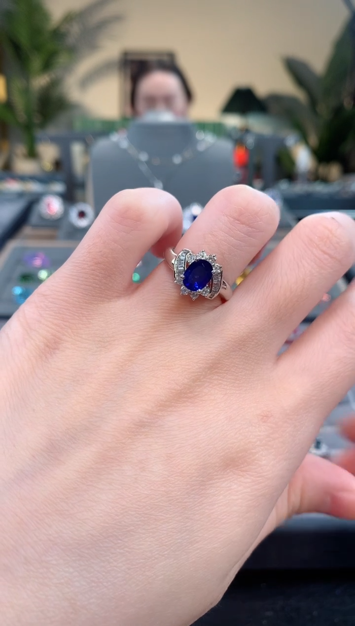 【闪购商品】蓝宝石戒指铂Pt900镶嵌蓝宝石