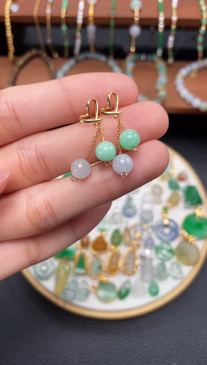 【闪购商品】翡翠耳钉18K金镶嵌2个  JK502