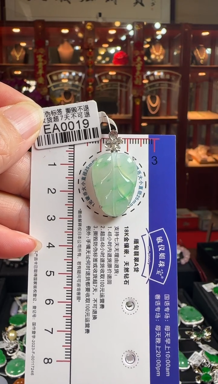 【闪购商品】翡翠颈饰18K金镶嵌EA0019冰飘绿叶子