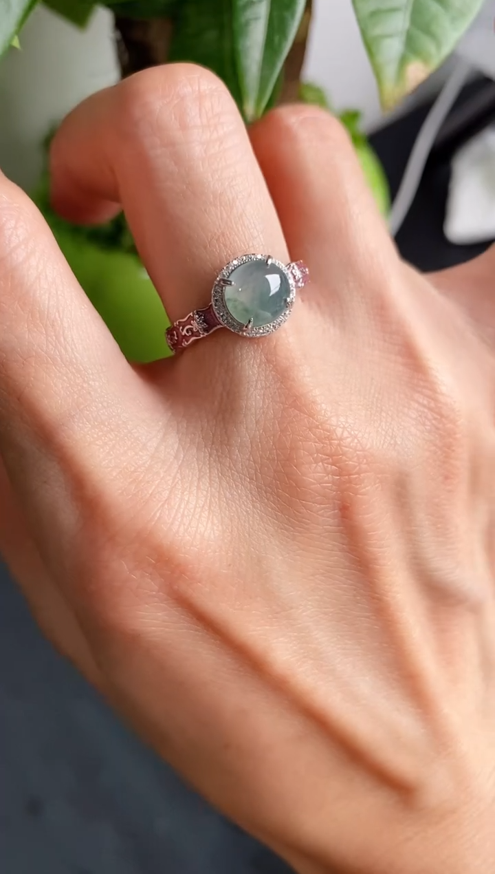 【闪购商品】翡翠戒指银S925镶嵌缅甸天然A货翡翠222  1-1