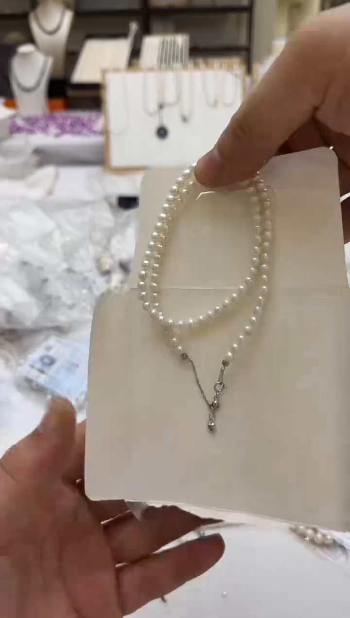 项链银S925镶嵌淡水珍珠半****！5mm 爱心尾链款-孤品