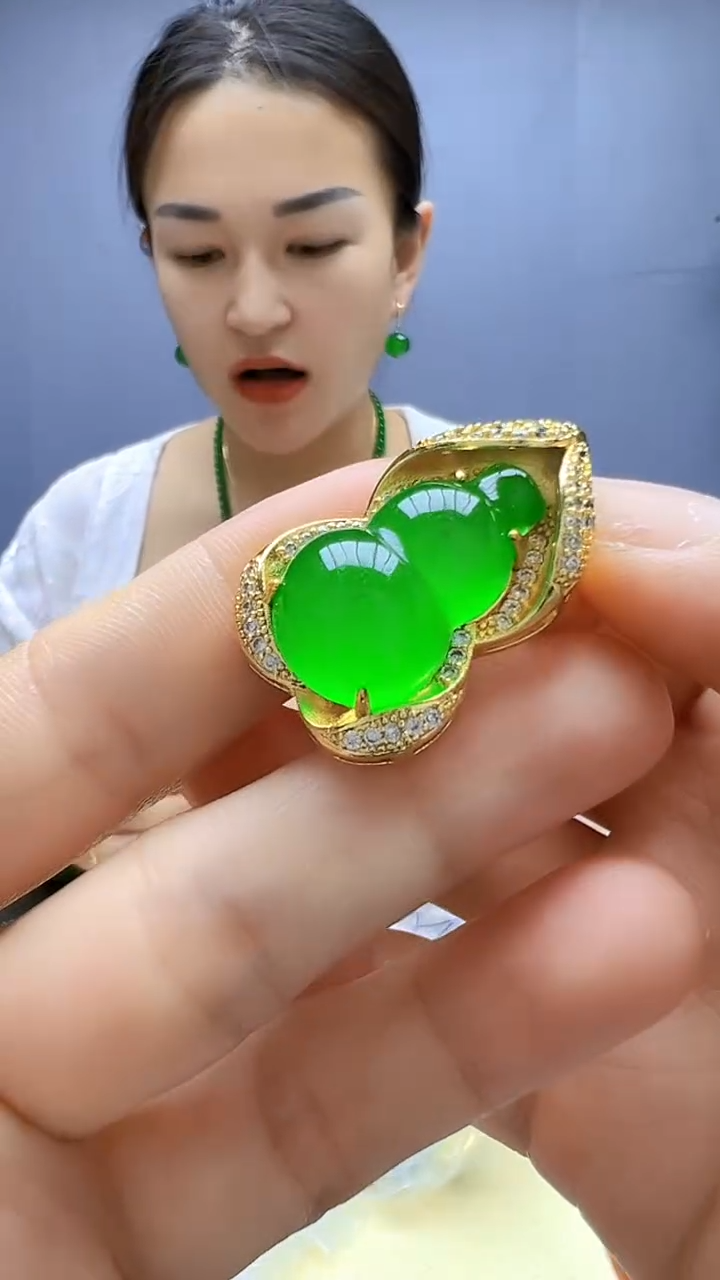 翡翠14K金镶嵌颈饰沉白diy颈饰