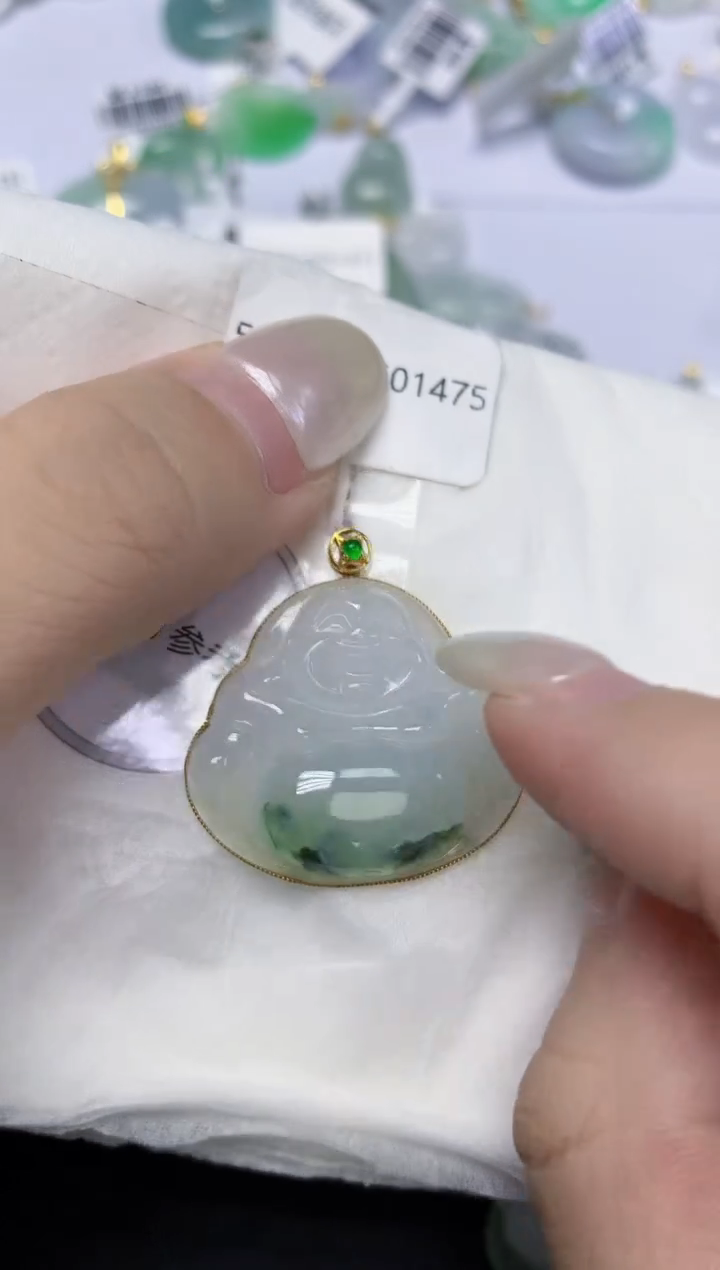 翡翠18K金镶嵌颈饰天然缅甸翡翠A货百元以上9元证书费自理