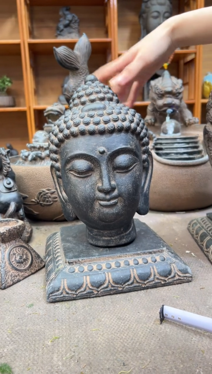 陶土小佛首+莲花底座