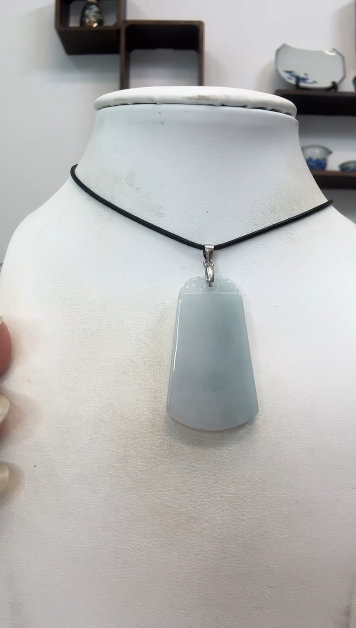 颈饰银S925镶嵌翡翠无事牌