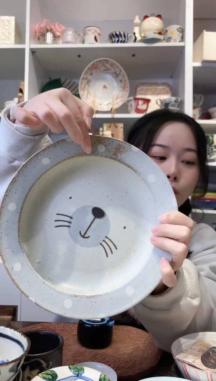 陶瓷【微瑕】粗陶海豹大深盘22.5cm