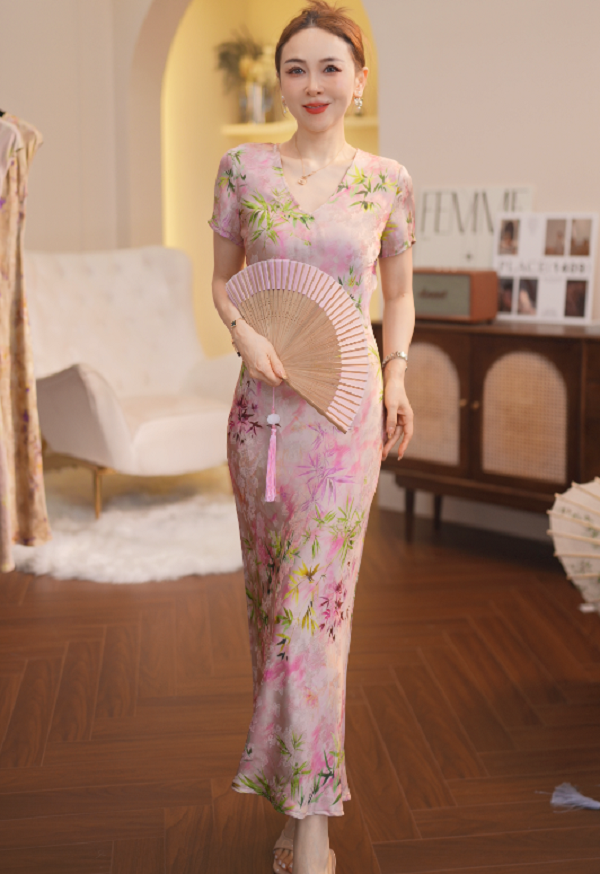 炸姐婕拉-【香云纱】G519娇兰佳人 法式浪漫提花连衣裙显瘦气质碎花