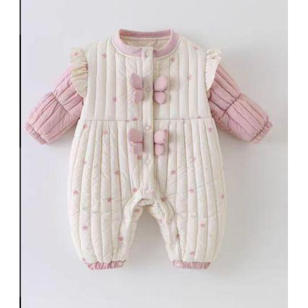 婴幼儿冬季新款前门蝴蝶棉哈衣可爱女宝时尚百搭洋气爬服