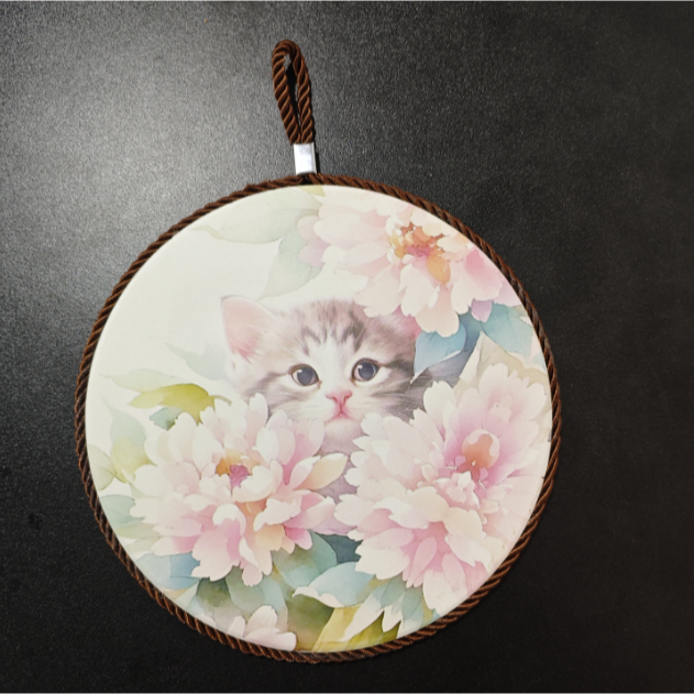 G2933-萌猫牡丹大号干泡盘XX圆形工艺品