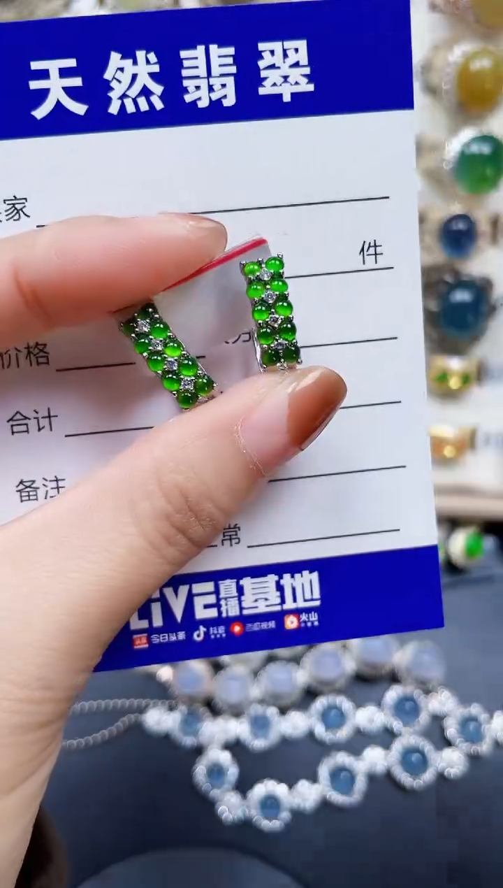 银S925镶嵌翡翠耳饰228