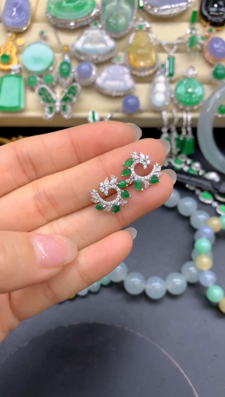 【闪购商品】翡翠耳饰18K金镶嵌159-中国好珍宝