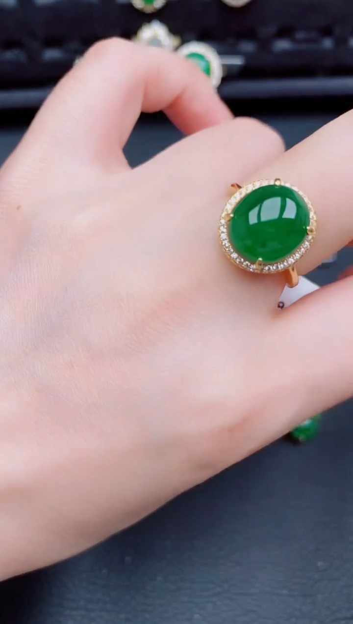 【闪购商品】翡翠戒指银S925镶嵌天然a货翡翠390