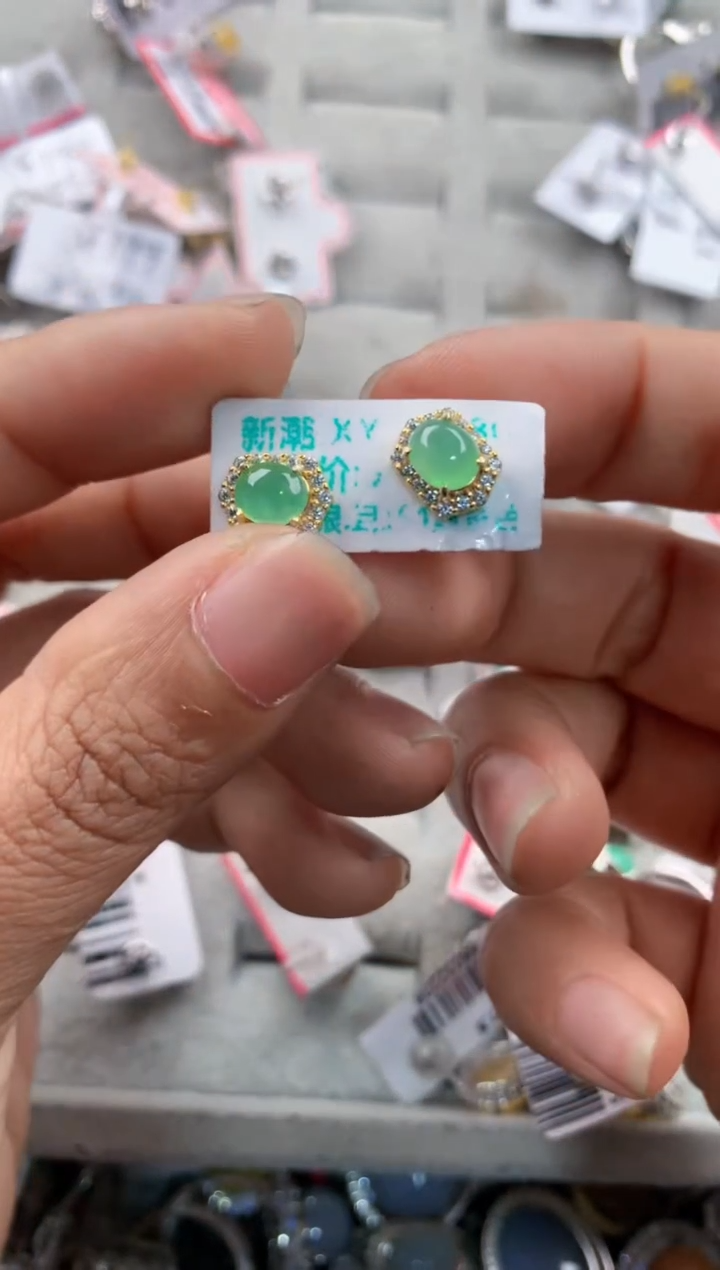 银S925镶嵌戒指翡翠666---2