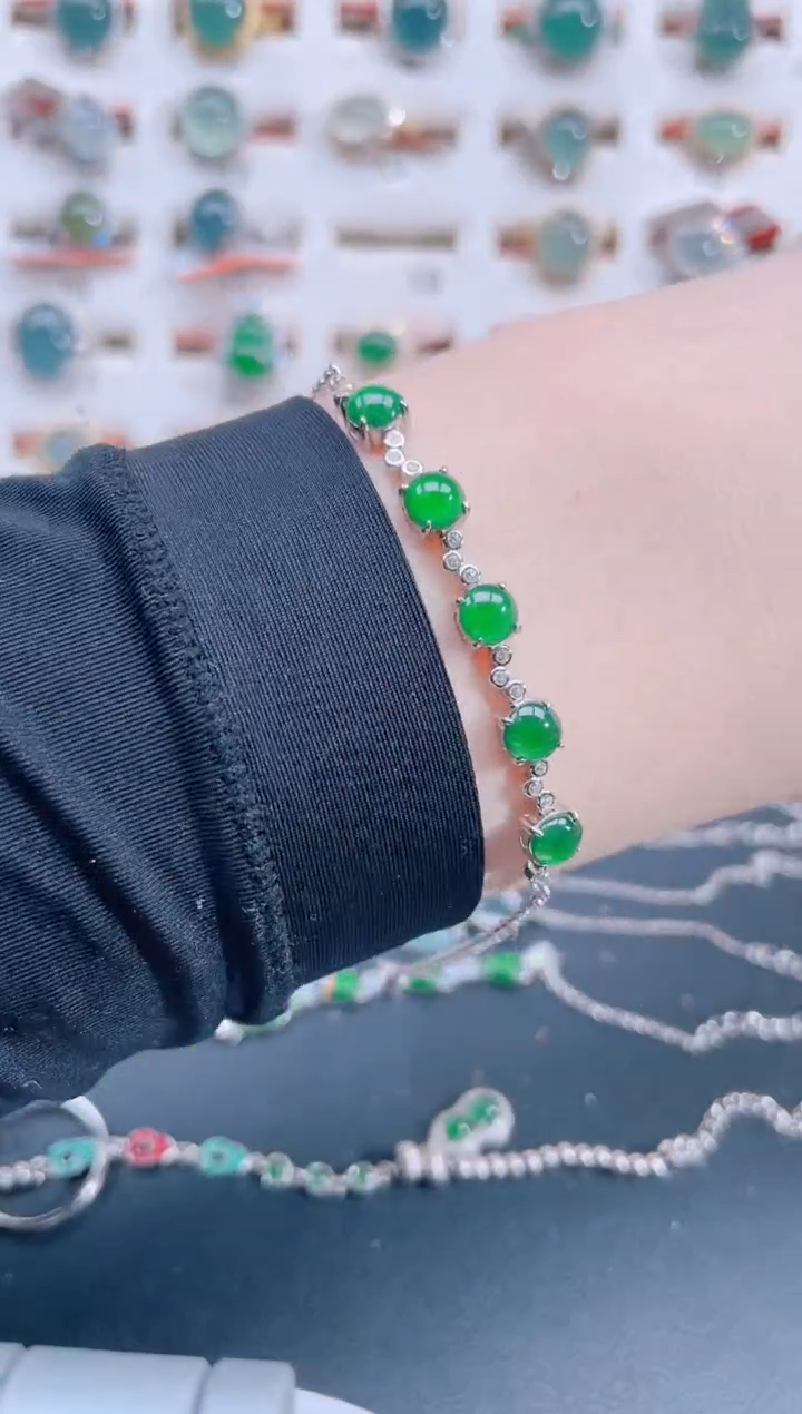 银S925镶嵌手链翡翠天然翡翠