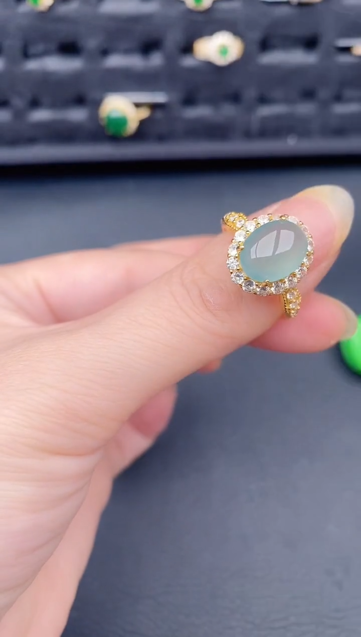 银S925镶嵌戒指翡翠天然a货翡翠227