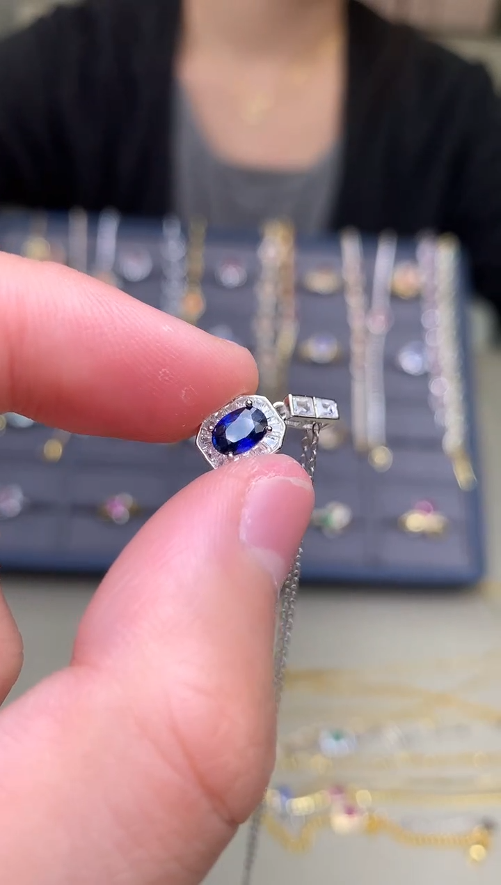 颈饰蓝宝石银S925镶嵌吊坠