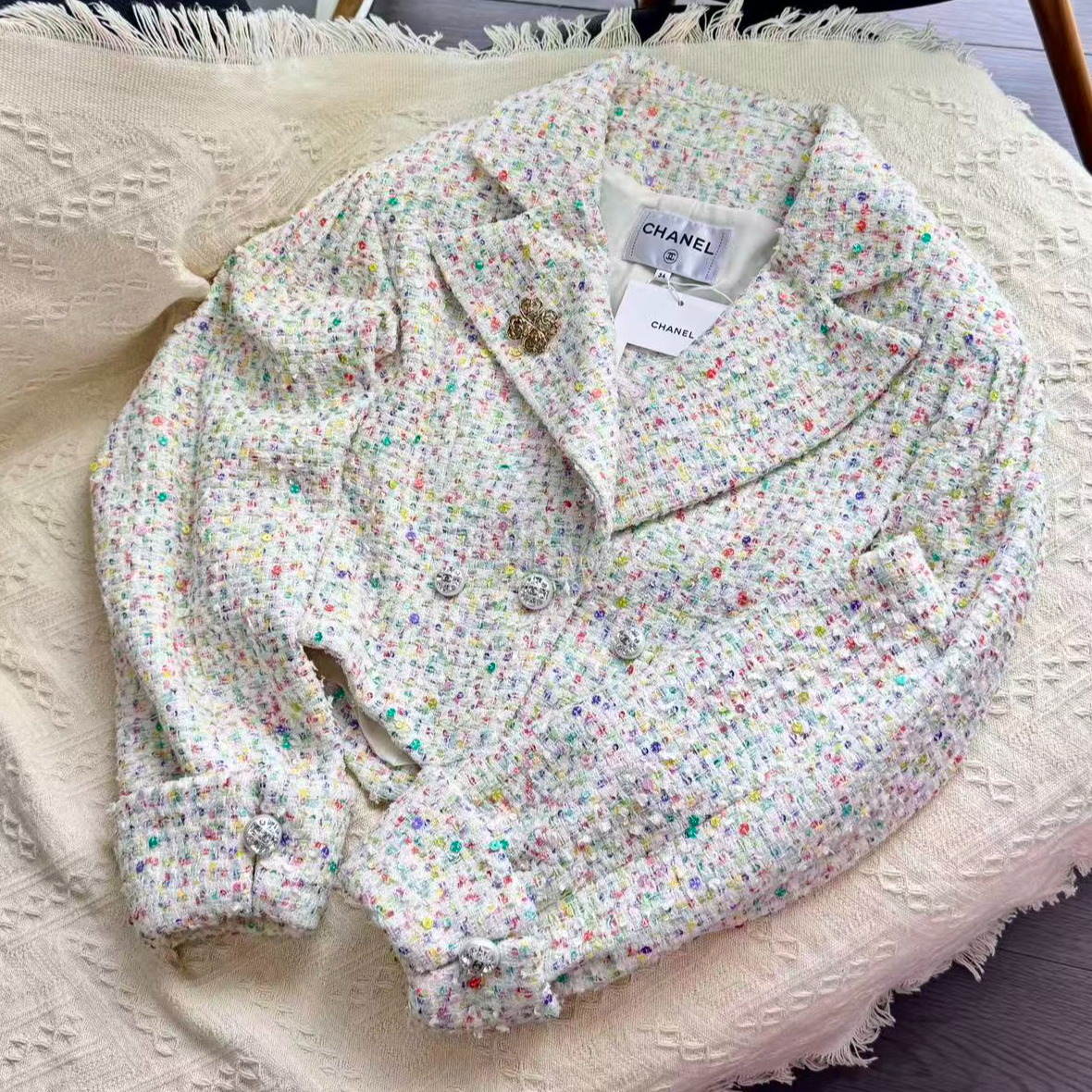 99新 Chanel/香奈儿 23S彩色亮片粗花呢外套34码