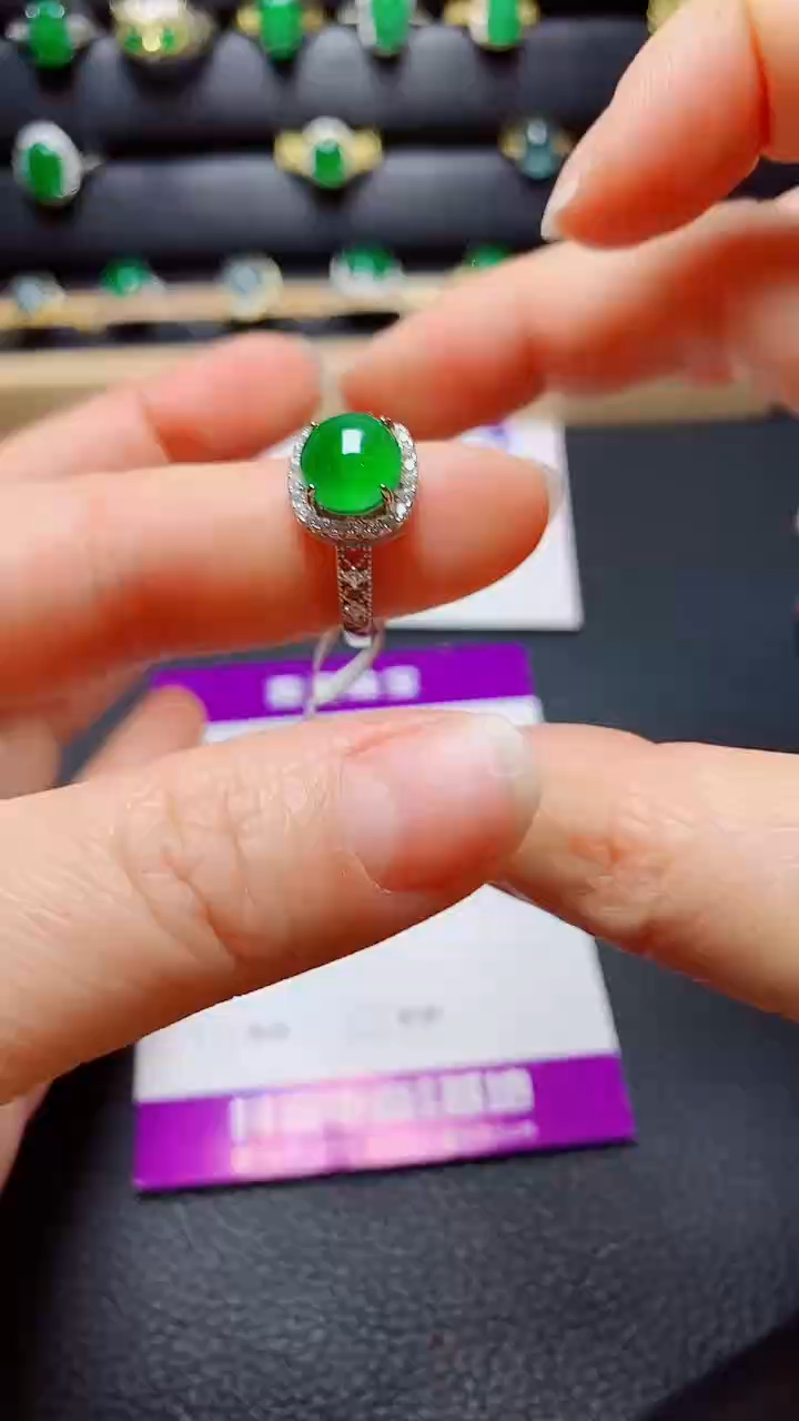 银S925镶嵌戒指翡翠天然翡翠A货s925银镶