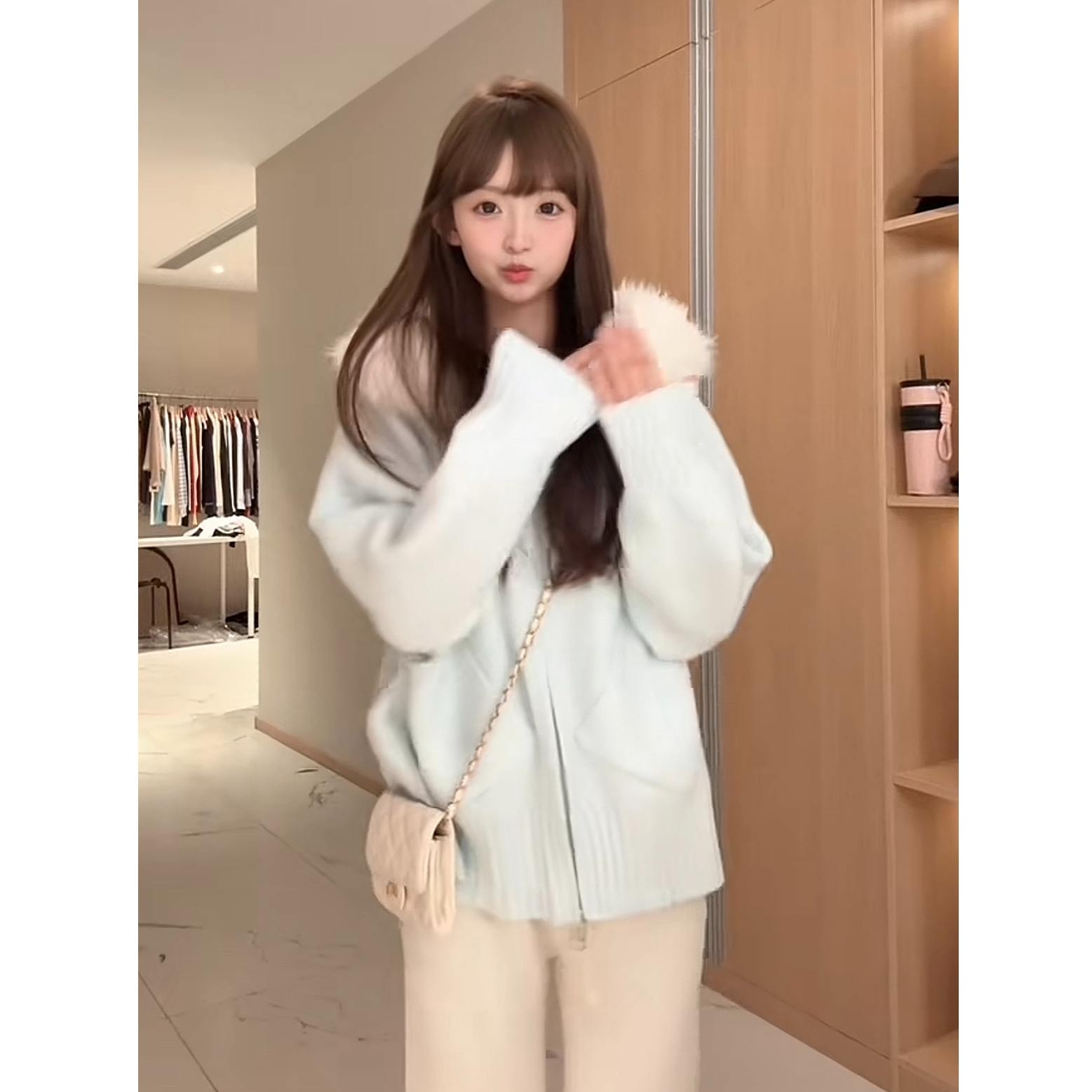 【正版原版：濮院原创】1122双拉链毛领连帽加厚百搭针织秋冬外套女