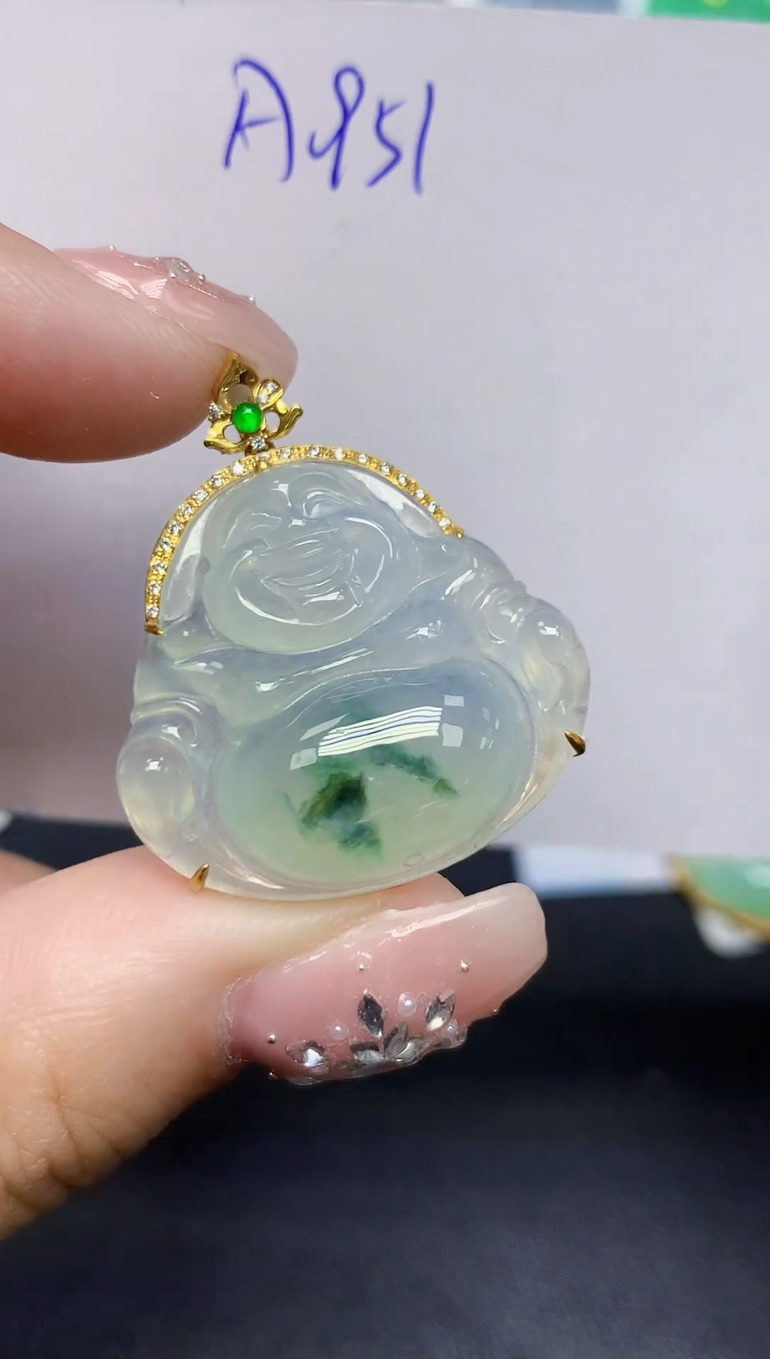 颈饰18K金镶嵌翡翠天然缅甸翡翠A货翡翠百元以上9元证书费自理