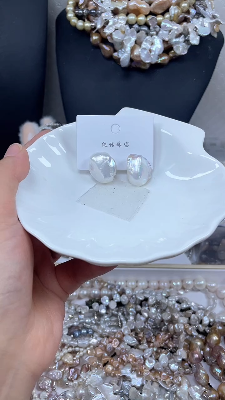 未镶嵌淡水珍珠耳饰【纯恬巴洛克饰品】