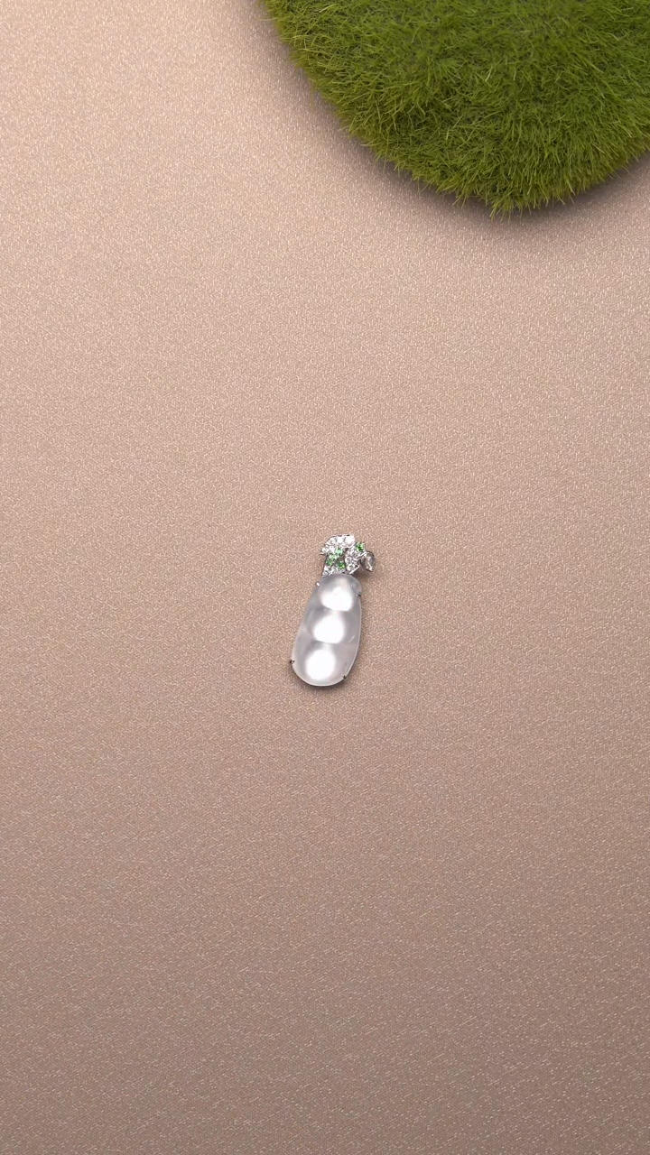 翡翠铂Pt950镶嵌吊坠(不含链)翡翠豆子吊坠-3