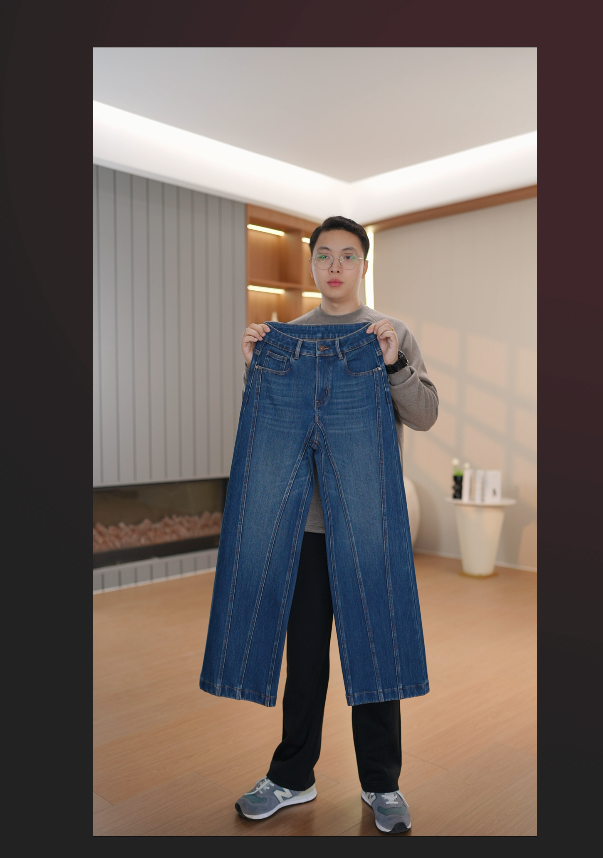 【啊龙】直筒阔腿裤加绒牛仔裤女2025新款复古显瘦直筒喇叭裤子