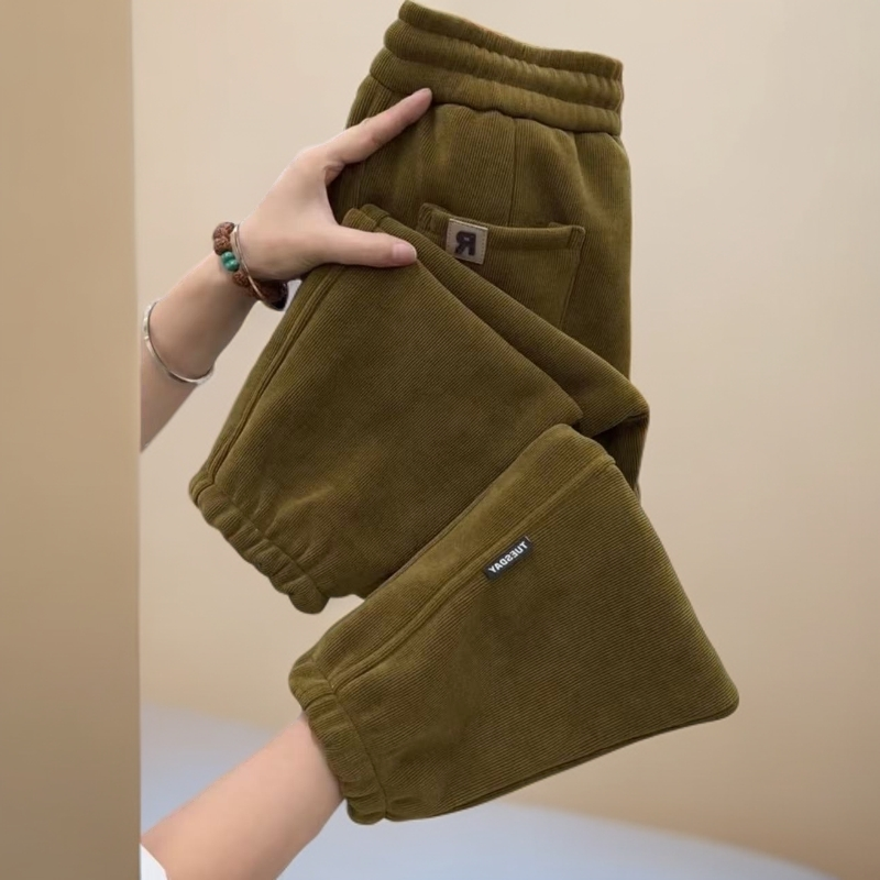 冬季加绒高腰加厚小个子九分宽松休闲裤女士新款雪尼尔百搭哈伦裤