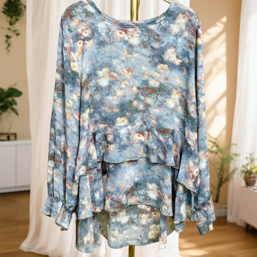 503油画木棉花宽松时尚上衣显白减龄宽松