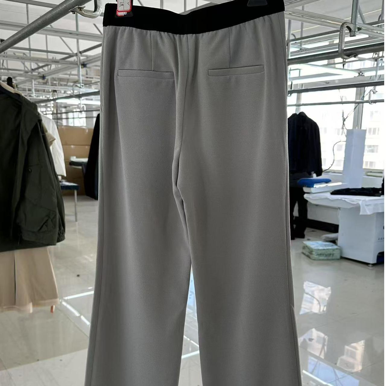 黑色腰拼接直筒裤休闲长裤女春夏薄款