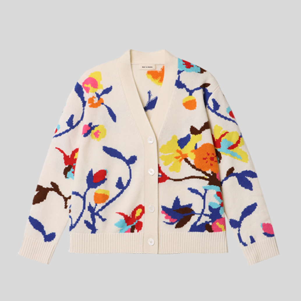 【维姐精选】RL 秋冬纯羊绒手工提花针织开衫 D1F1092