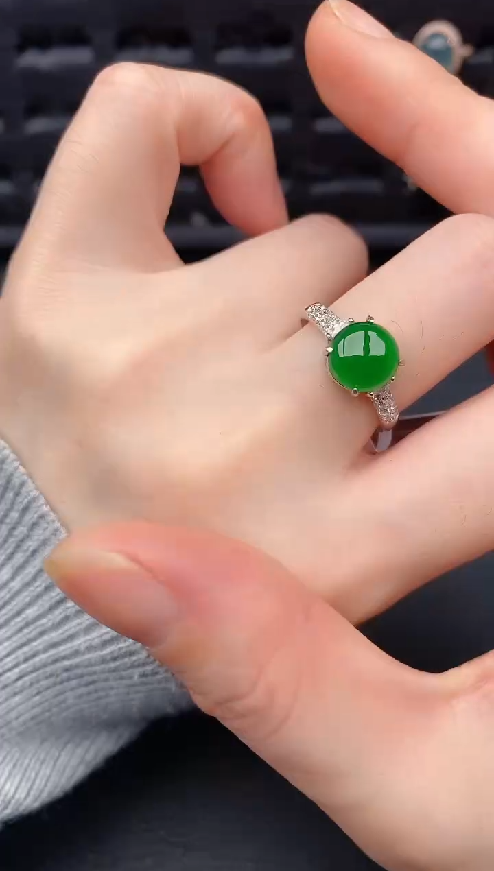 银S925镶嵌戒指翡翠天然a货翡翠183