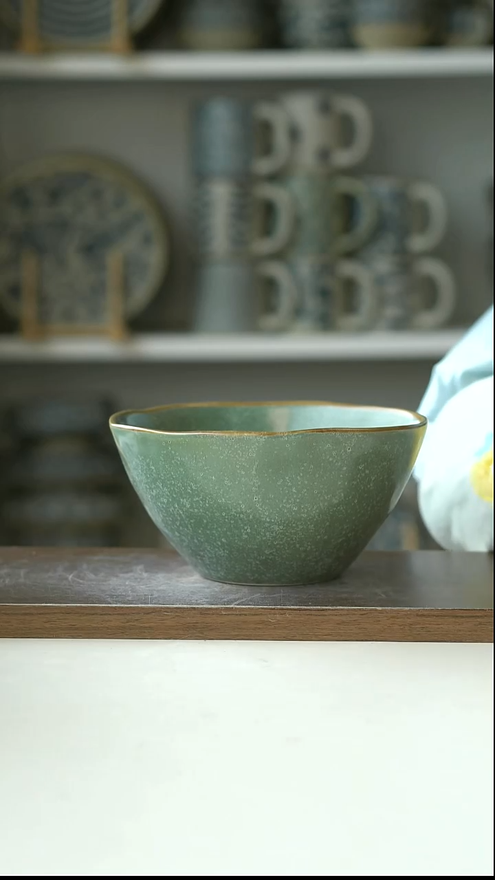 陶出德国橄榄绿面汤碗15cm@4-2@微瑕
