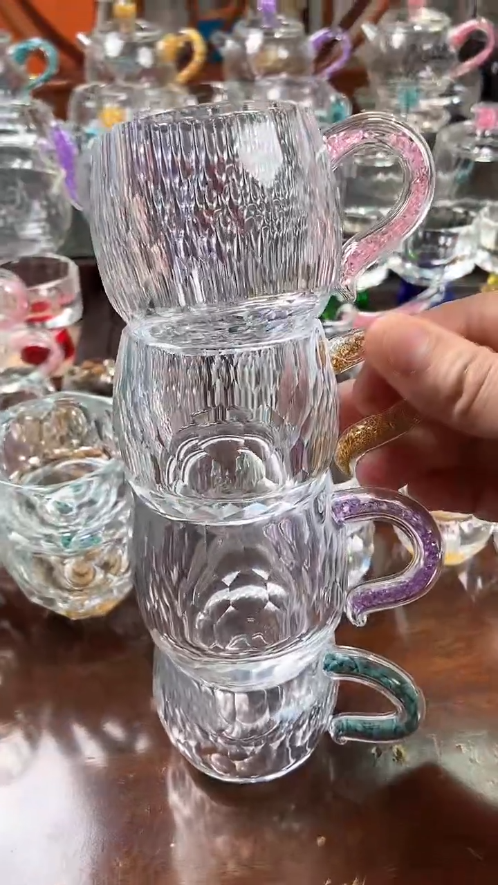【闪购商品】水晶弯把小茶碗绿松石紫罗兰粉钻金箔