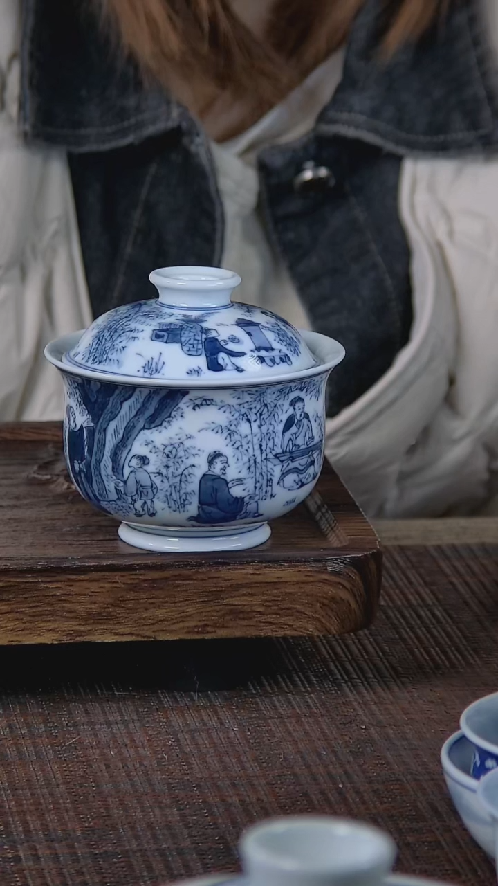 【闪购商品】折葵非器手工手绘竹林七贤炉式盖碗