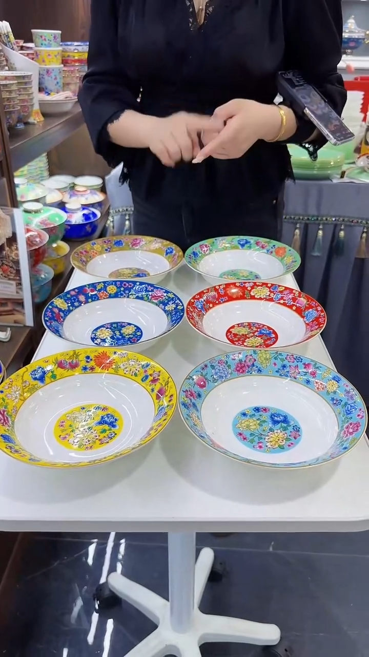 瓷片7.5英寸圆深盘6个景德镇陶瓷