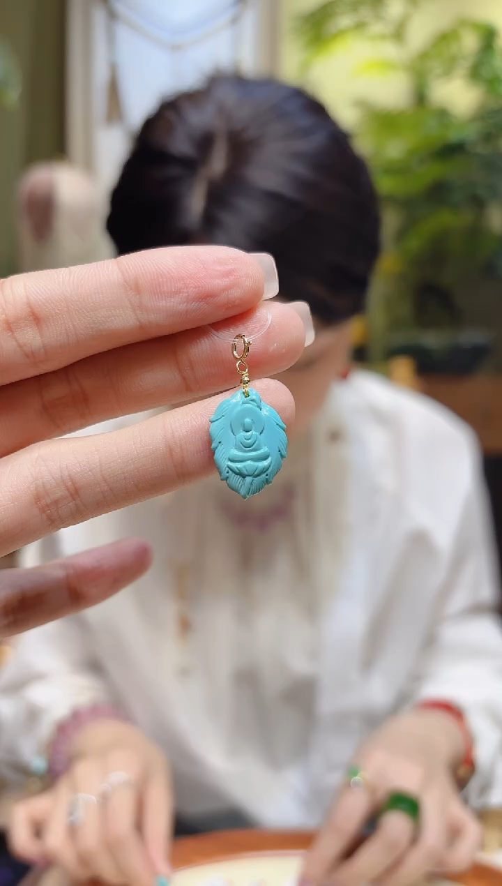 【闪购商品】绿松石挂件18K金镶嵌无相佛叶子绿松挂件4号