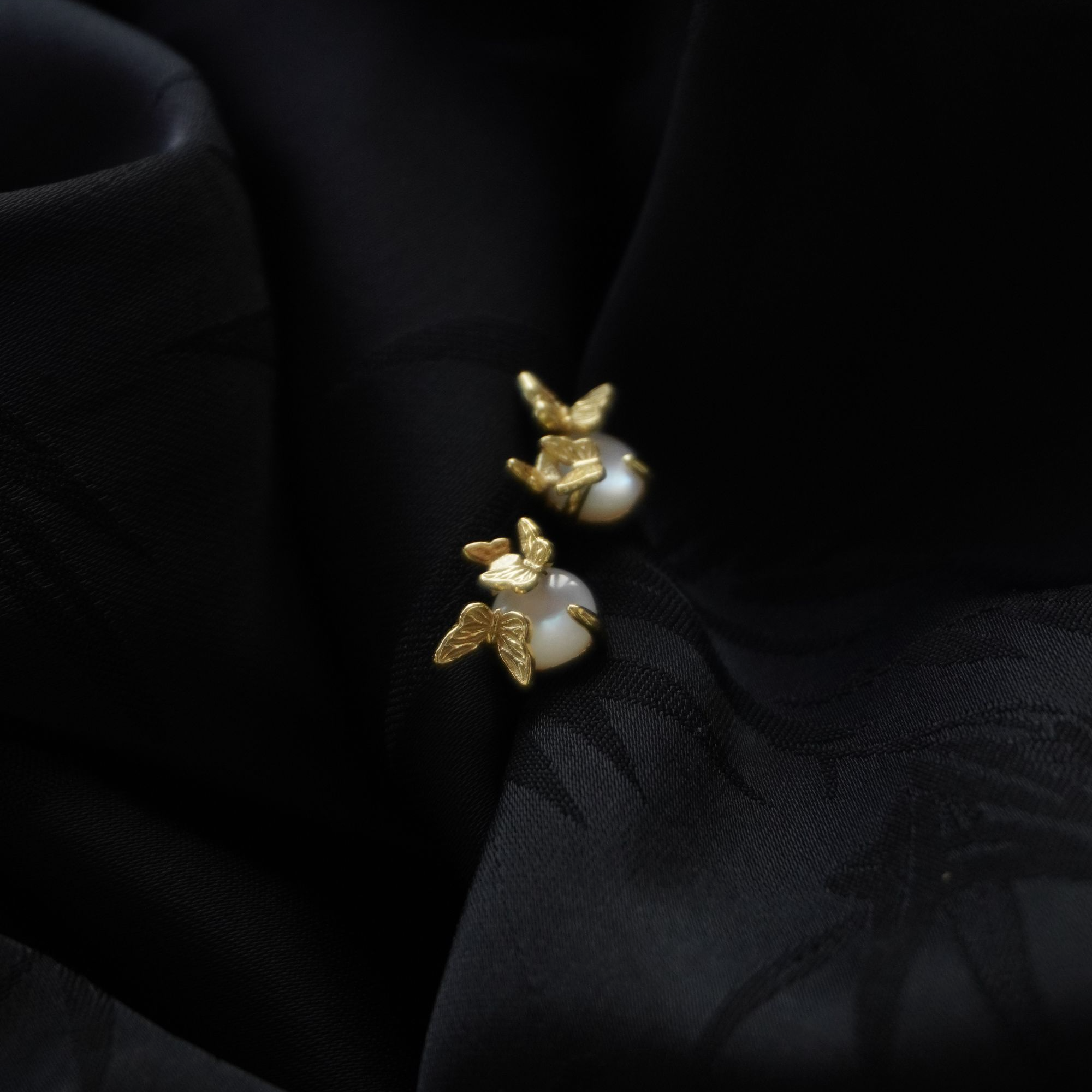 925银仿珍珠耳饰 「蝴蝶梦中」s925银镀金中式贝母美拉德蝴蝶耳钉