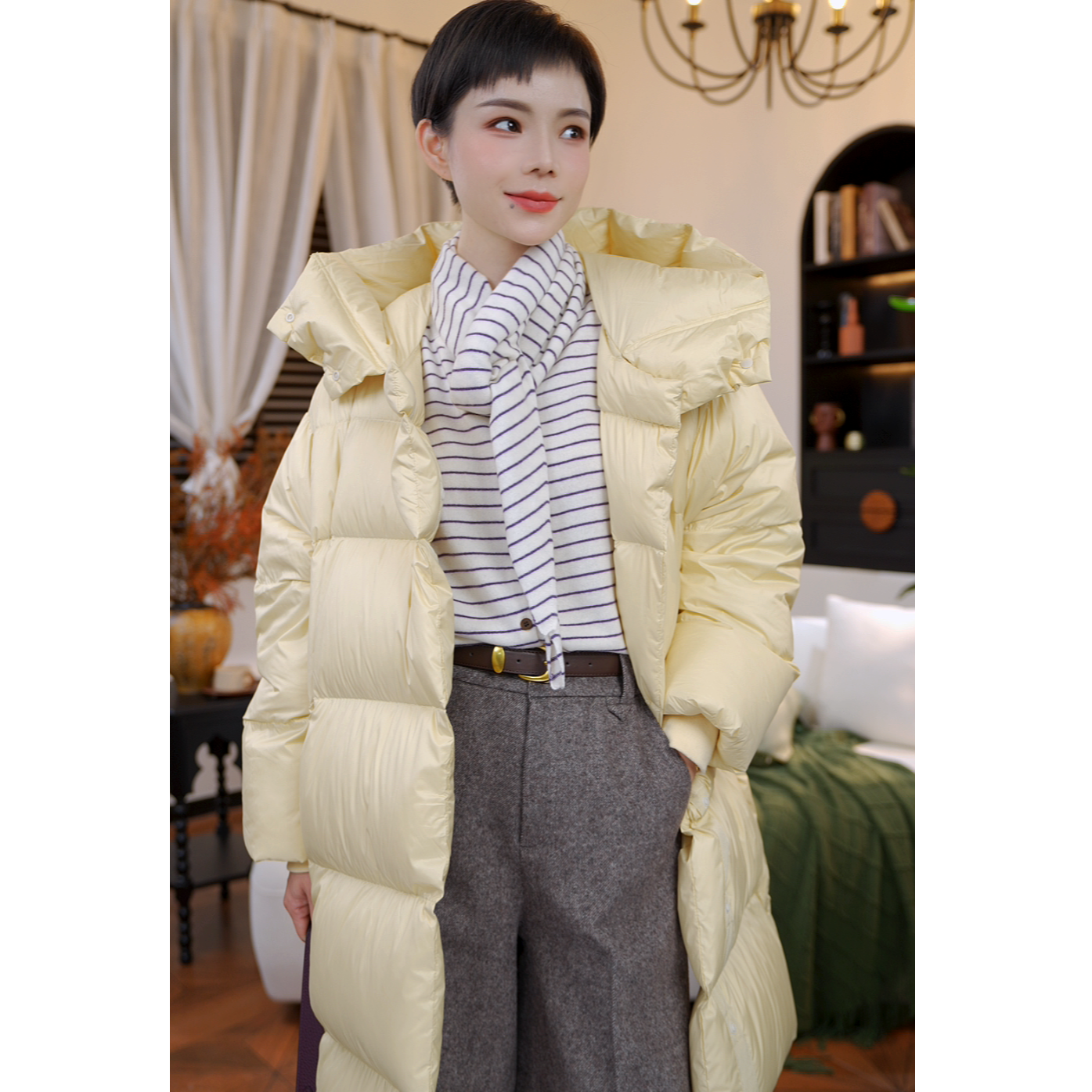 【橙蜜客】暖绒泡芙 蓬松柔美冬日慵懒百搭鹅绒羽绒服2554Y000670