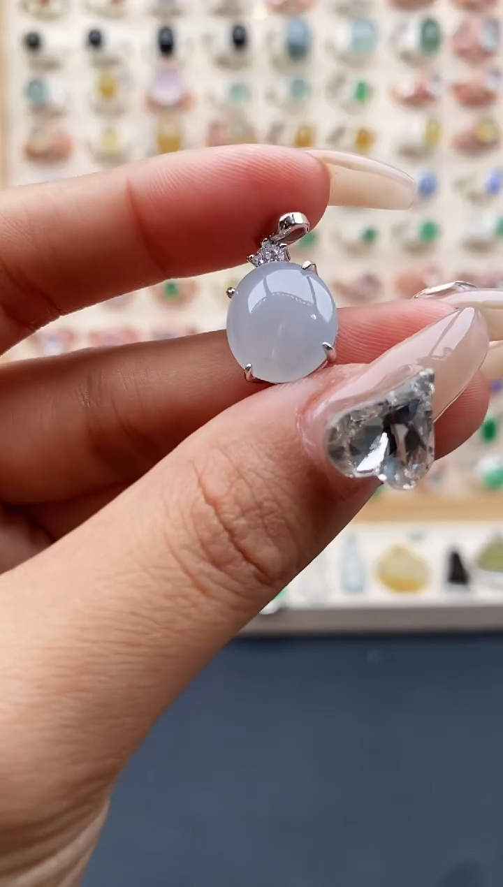 【闪购商品】翡翠颈饰银S925镶嵌缅甸天然A货翡翠333 4+5