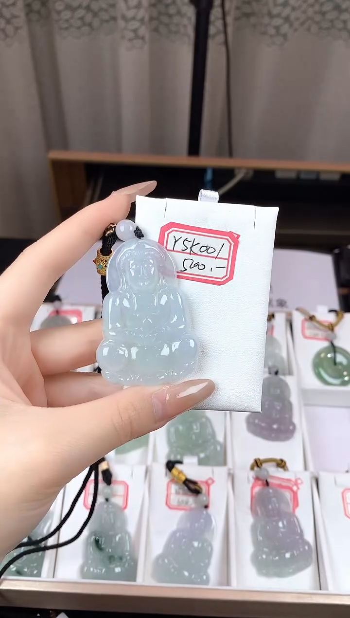 翡翠未镶嵌颈饰Y5K001翡翠冰绿观音