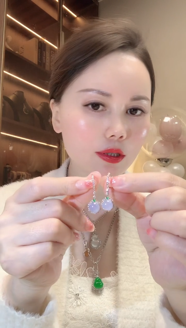 【闪购商品】翡翠耳饰18K金镶嵌C6 紫货有一定色差