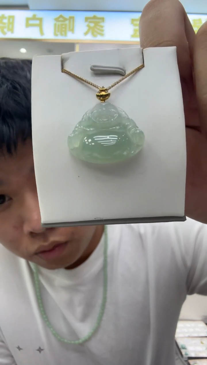 18K金镶嵌挂件翡翠多样性天然翡翠A货佛公一件