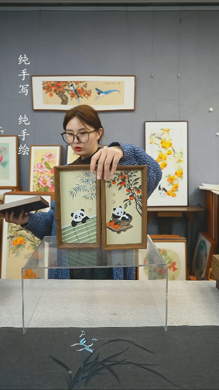 【闪购商品】国画手写手绘带框作品-16*29-两个